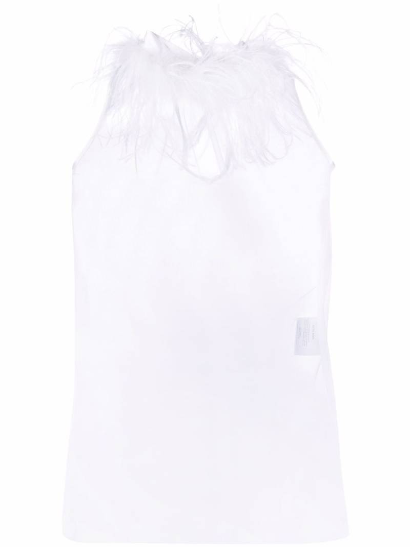 STYLAND feather trim sheer sleeveless top - White von STYLAND