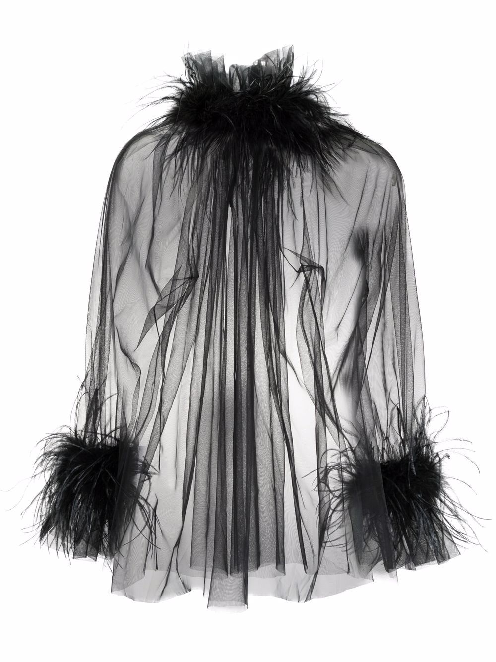 STYLAND sheer feather-trimmed blouse - Black von STYLAND