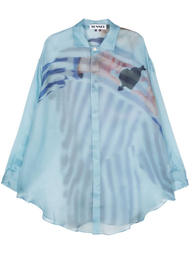 Sunnei Cuore-di-Pietra-print silk shirt - Blue von Sunnei