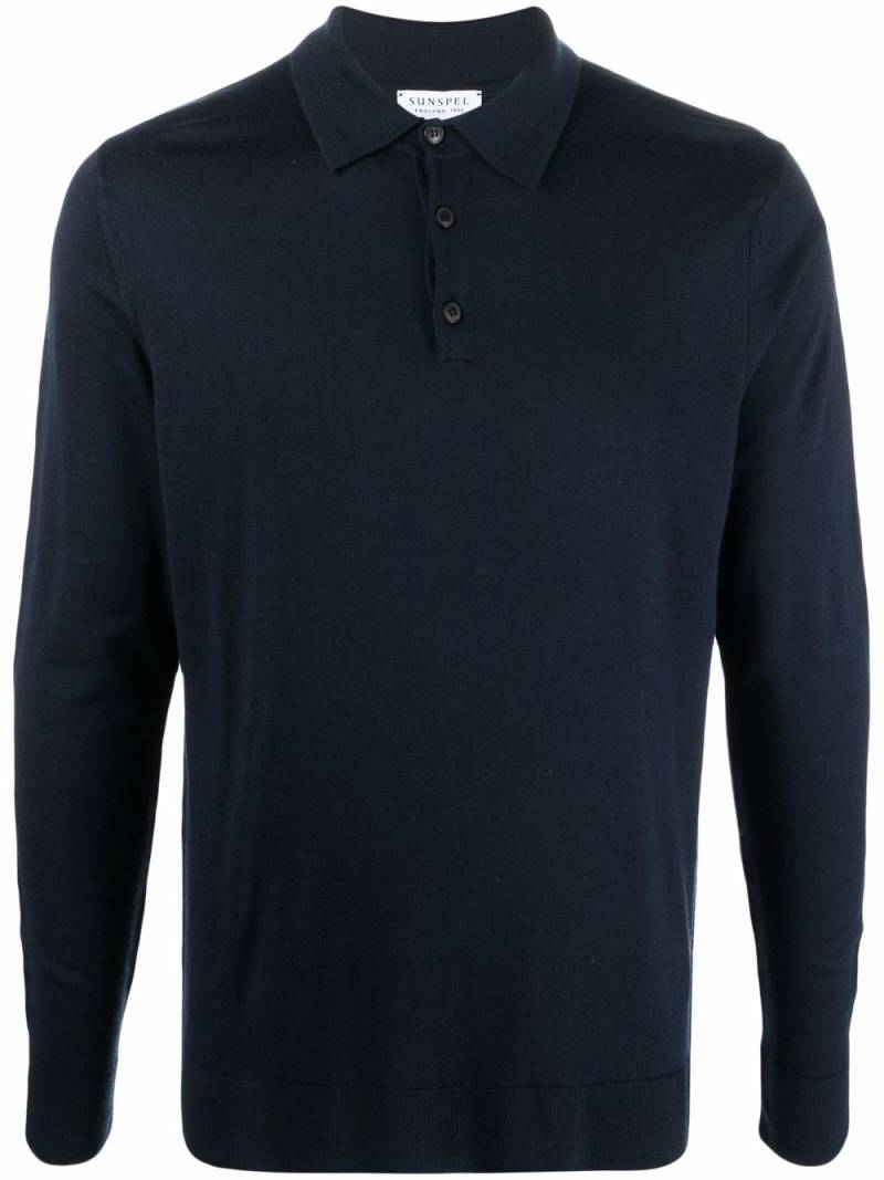 Sunspel merino wool long sleeve polo top - Blue von Sunspel