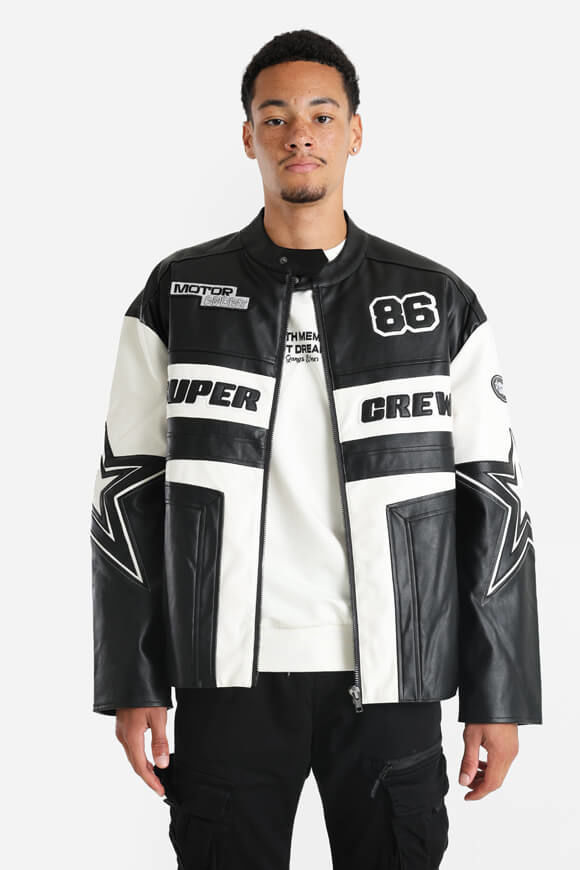 Supercrew Kunstleder Bikerjacke | Schwarz + Offwhite | Herren  | L von Supercrew