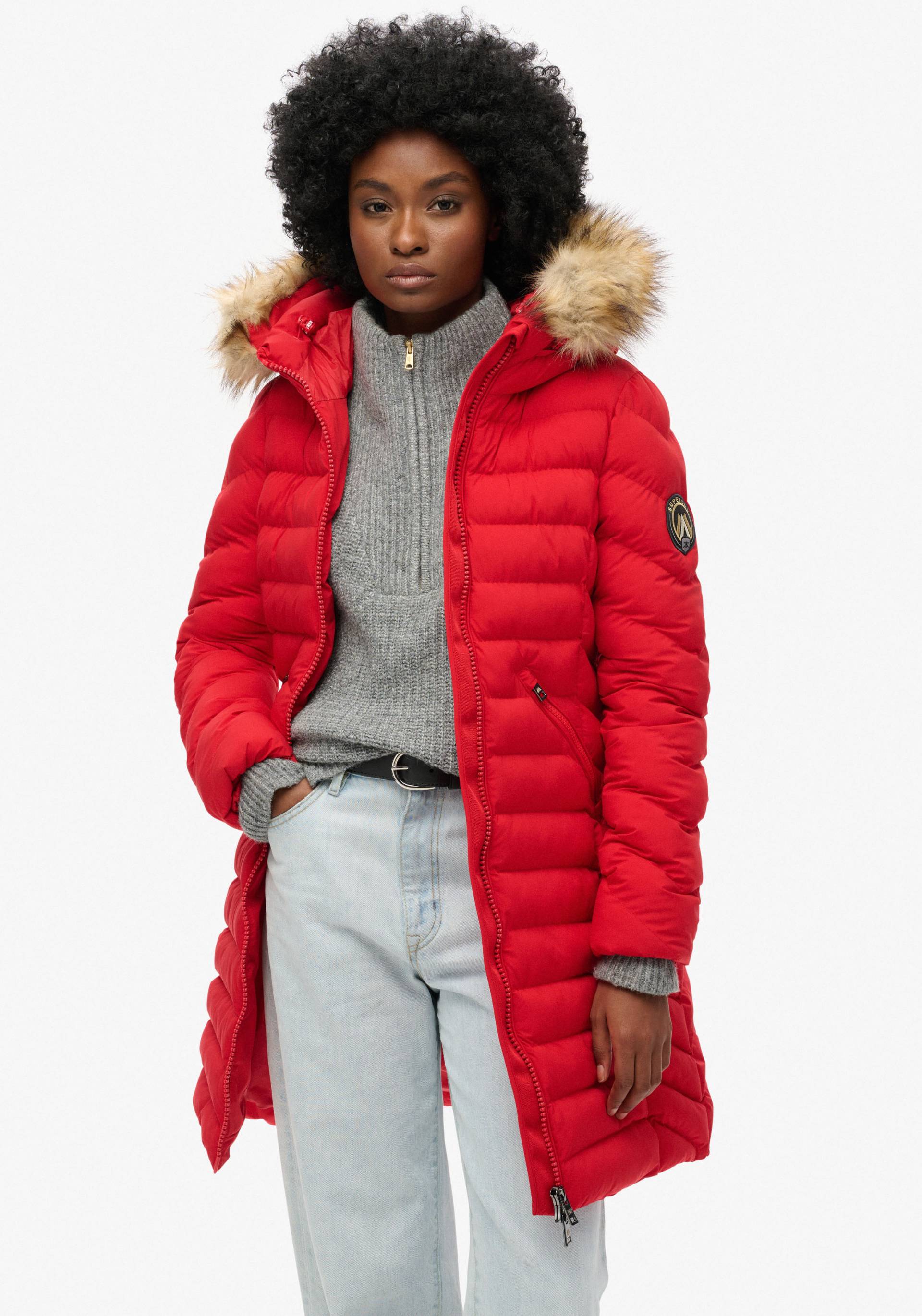 Superdry Steppjacke »FUJI FAUX FUR HOOD MID LENGTH«, mit Kapuze von Superdry