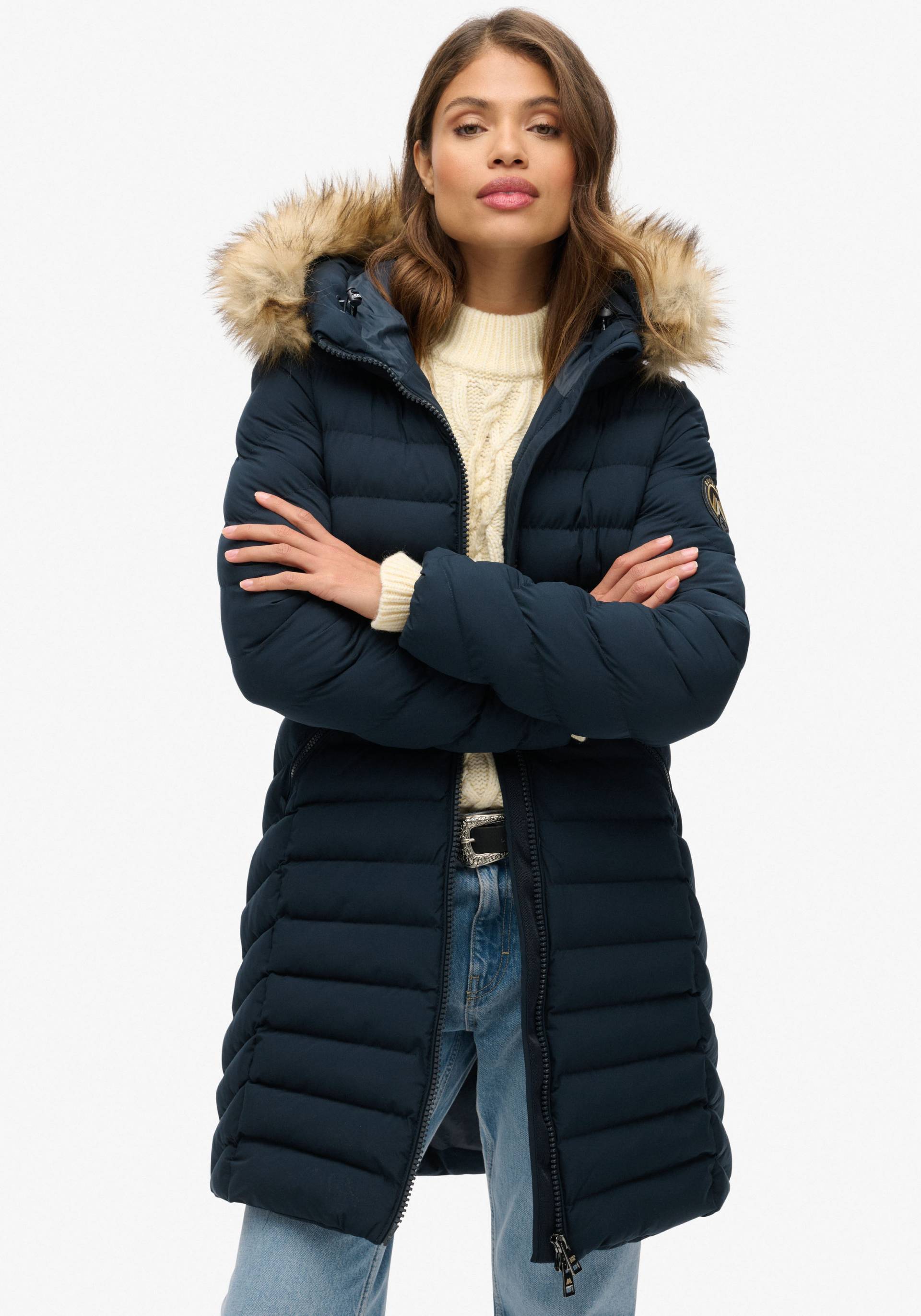 Superdry Steppjacke »FUJI FAUX FUR HOOD MID LENGTH«, mit Kapuze von Superdry