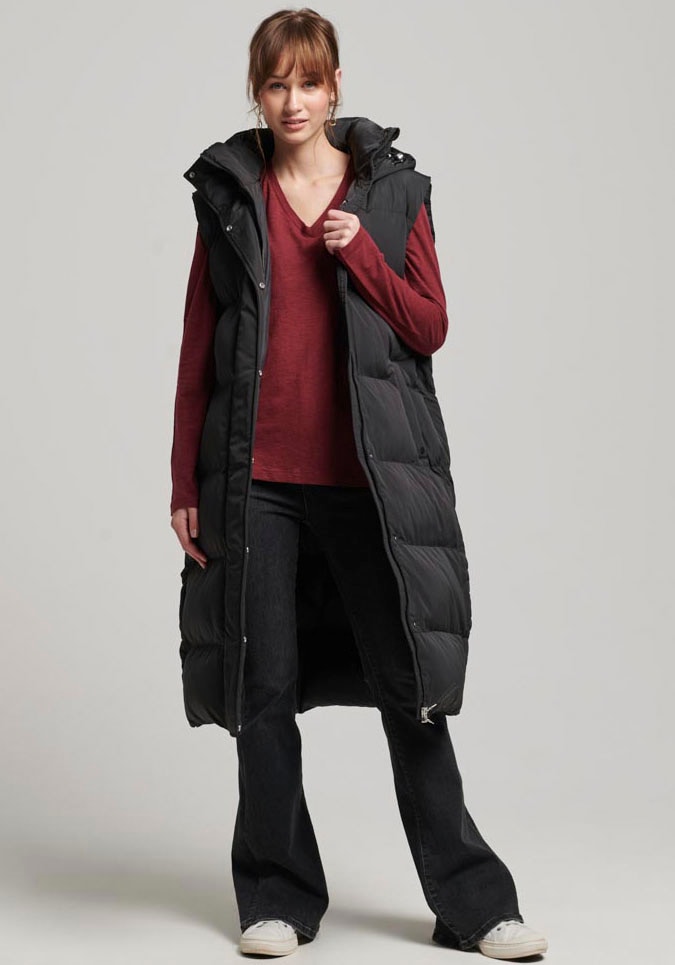 Superdry Steppweste »LONGLINE HOODED PUFFER GILET« von Superdry