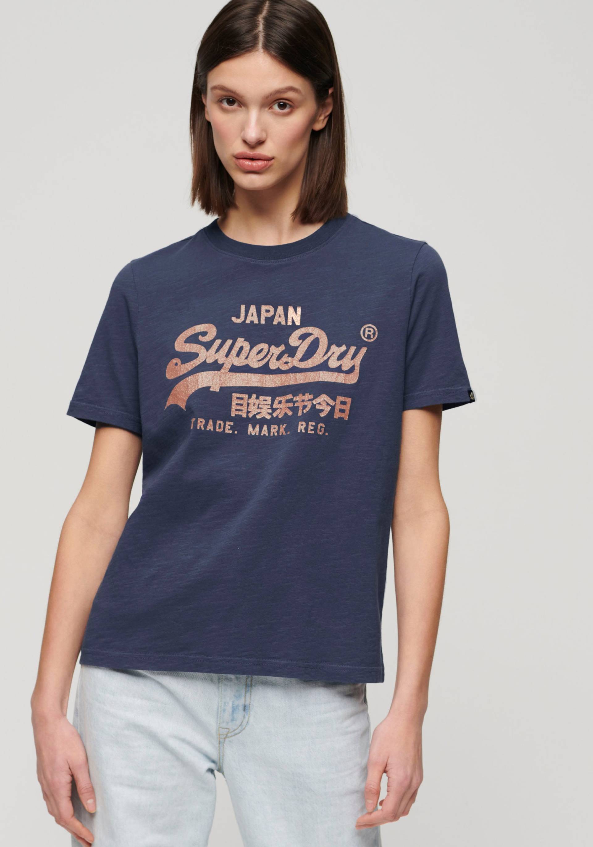 Superdry T-Shirt »METALLIC VL RELAXED T SHIRT«, Print-Shirt mit glitzerndem Logo-Druck von Superdry