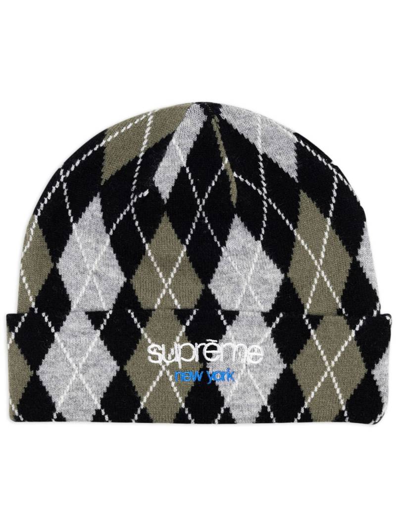 Supreme "Black" argyle-check cashmere beanie - Green von Supreme