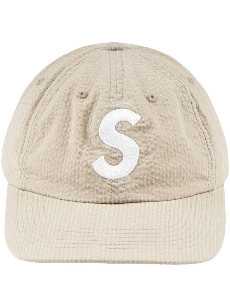 Supreme logo-embroidered seersucker baseball cap - Neutrals von Supreme