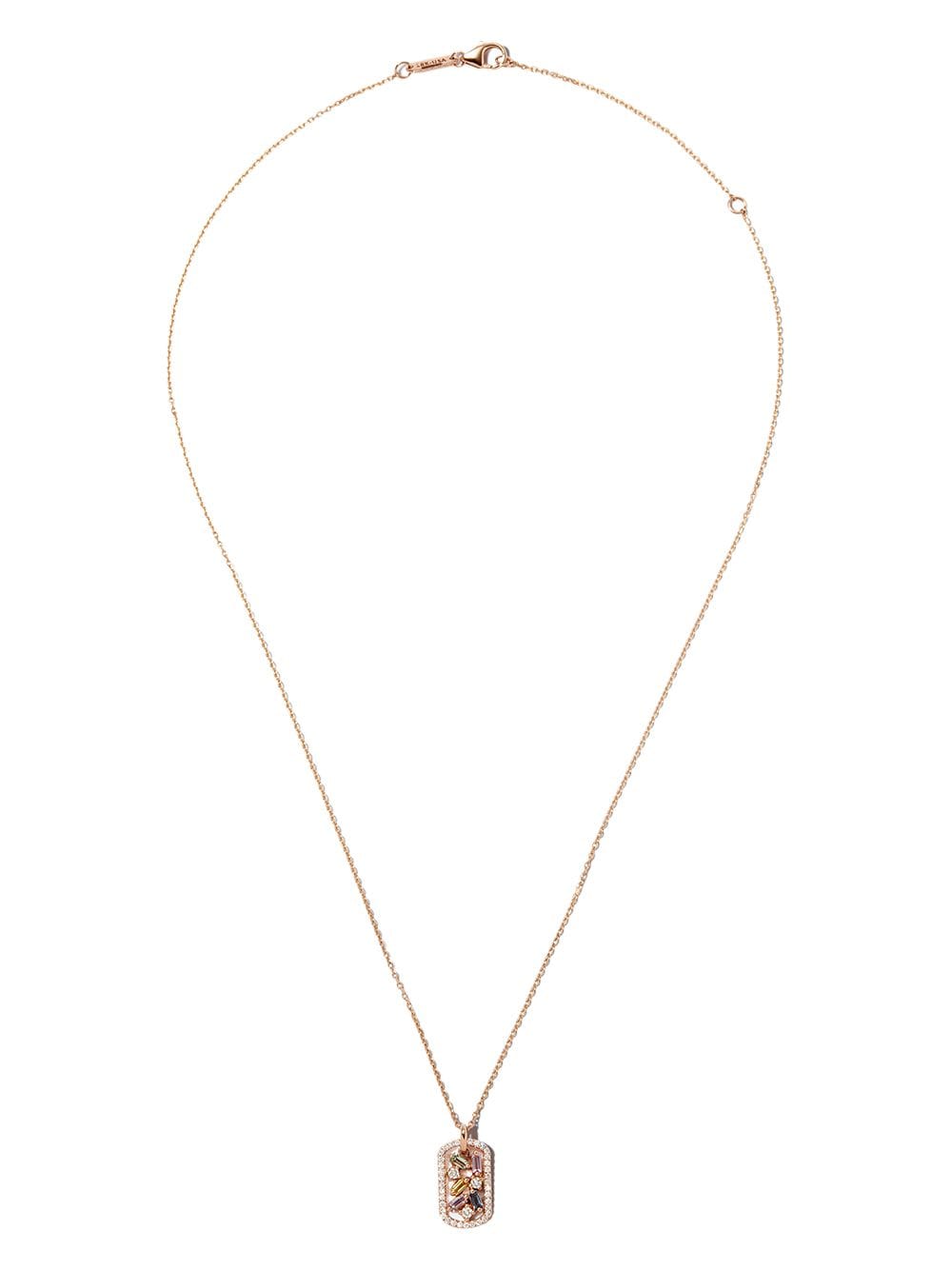 Suzanne Kalan 18kt rose gold Frenzy sapphire dog tag necklace - Pink von Suzanne Kalan