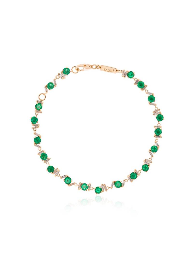 Suzanne Kalan 18kt yellow gold, emerald and diamond tennis bracelet von Suzanne Kalan