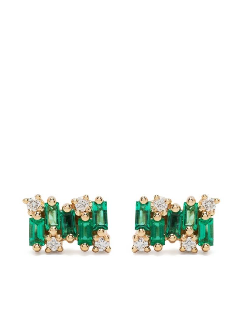 Suzanne Kalan 18kt yellow gold diamond and emerald stud earring von Suzanne Kalan