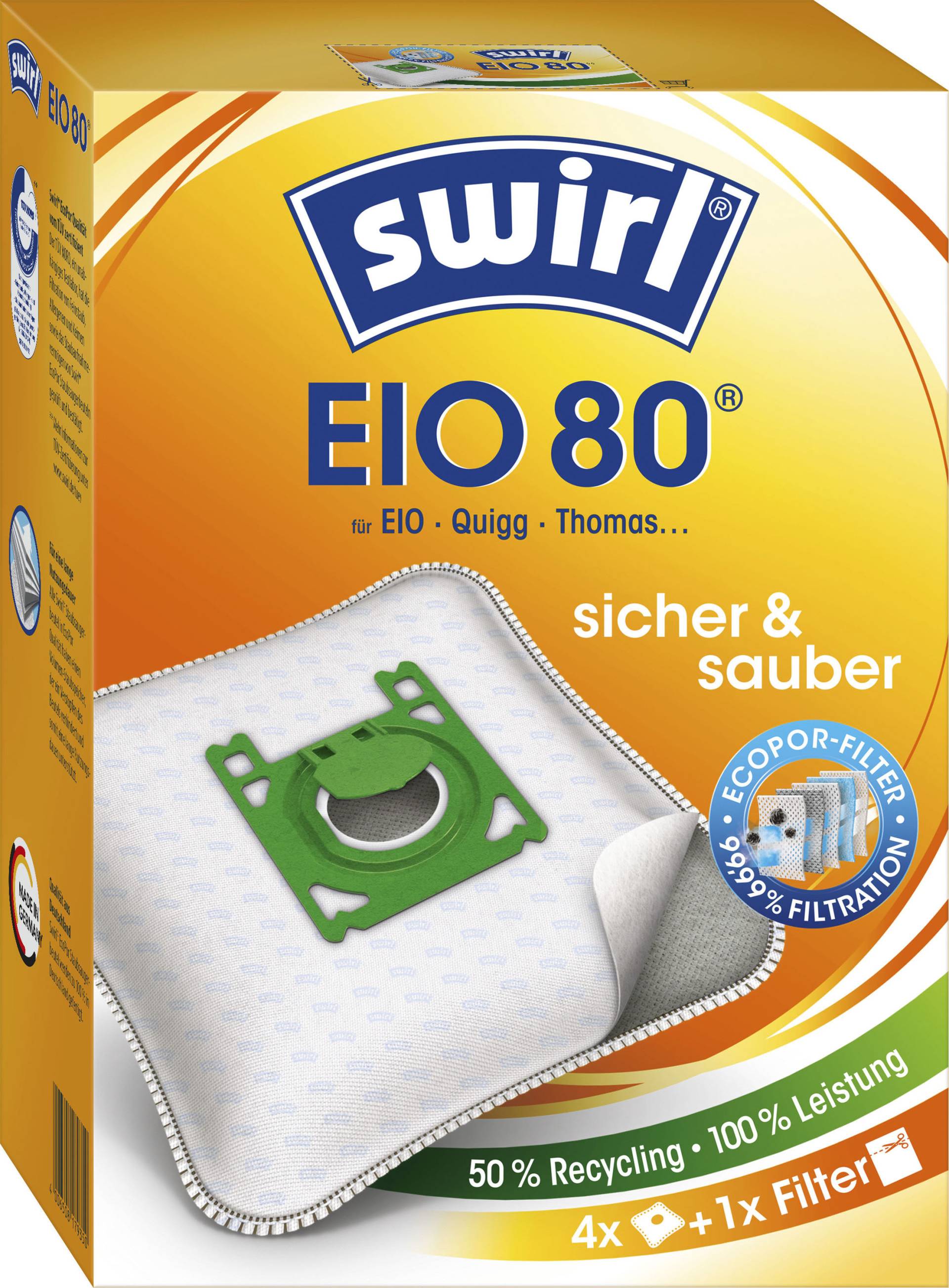 Swirl Staubsaugerbeutel »EIO 80 für EIO, Koenic und Quigg«, (Packung), 4er- Pack von Swirl