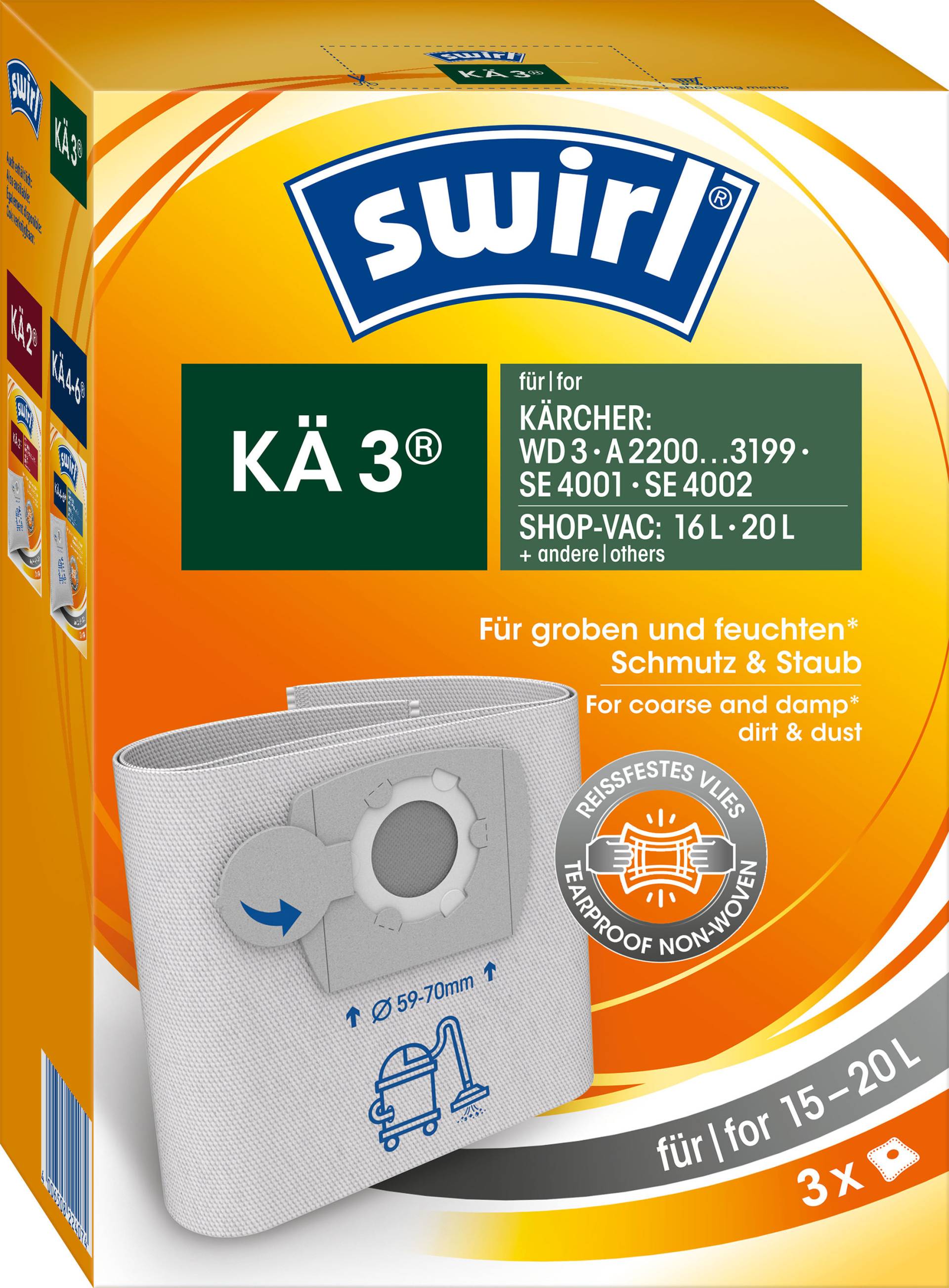 Swirl Staubsaugerbeutel »KÄ 3®«, (Packung, 3 St.), Staubsaugerbeutel für Kärcher & Shop-Vac Nass- und Trockensauger von Swirl