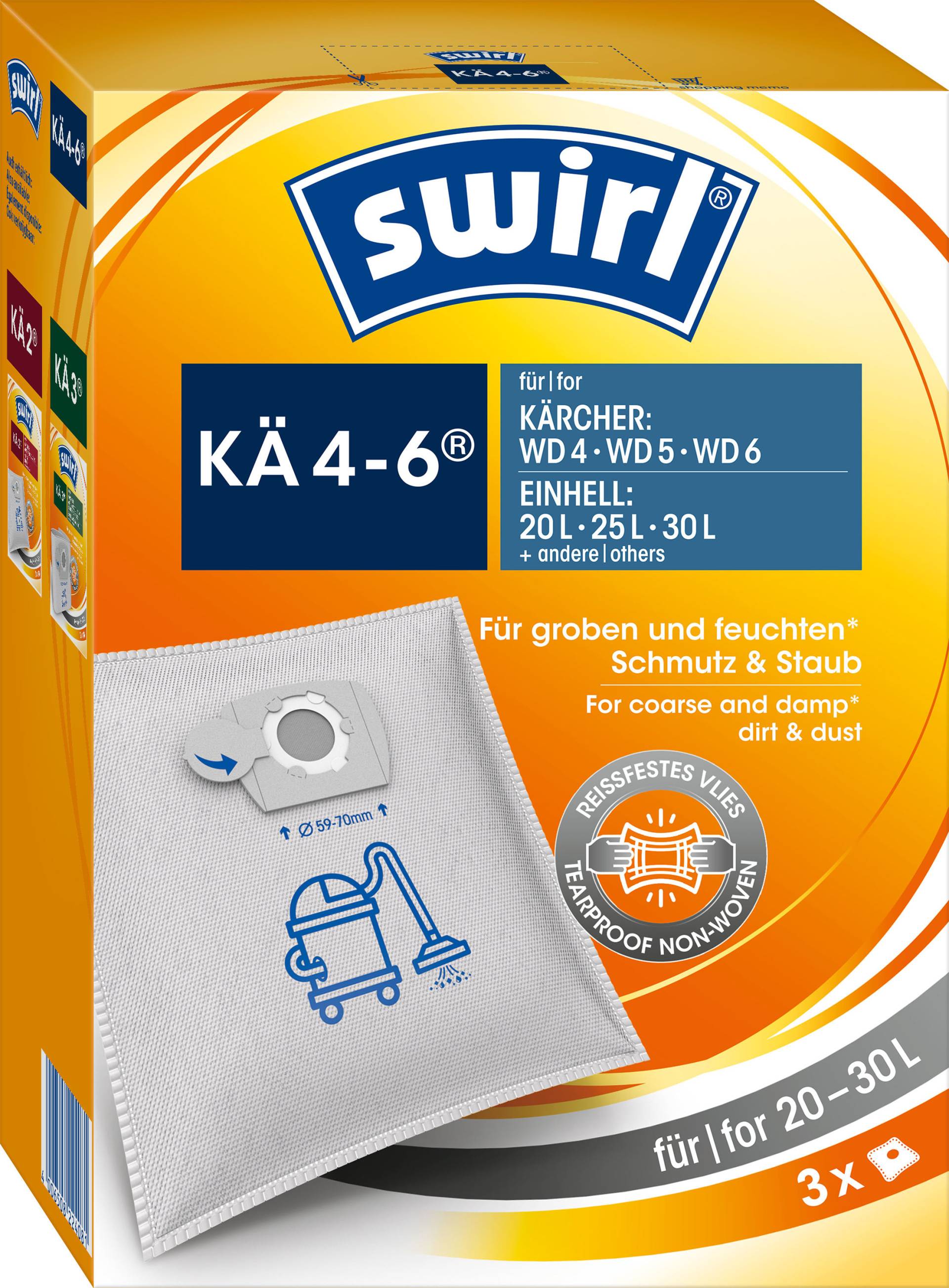 Swirl Staubsaugerbeutel »KÄ 4-6®«, (Packung, 3 St.), Staubsaugerbeutel für Kärcher & Einhell Nass- und Trockensauger von Swirl