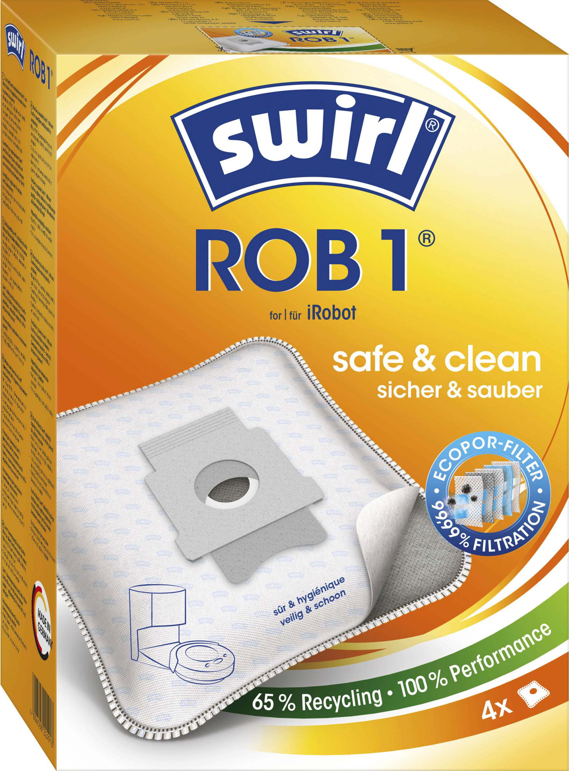 Swirl Staubsaugerbeutel »ROB 1®«, (Packung), für iRobot Clean Base Automatische Absaugstation, 4er-Pack von Swirl