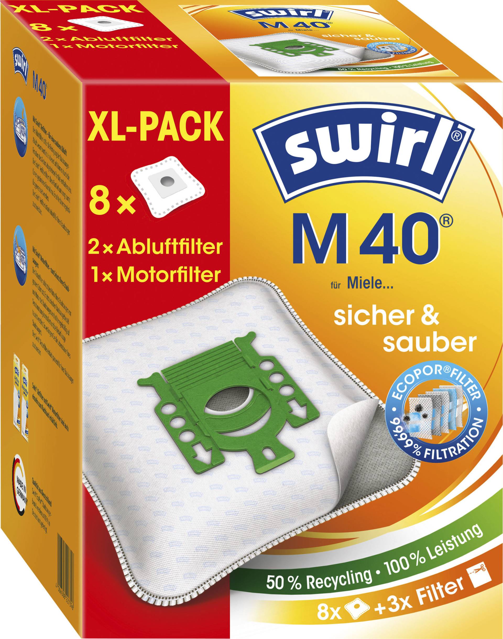 Swirl Staubsaugerbeutel »Swirl® M 40 EcoPor® XL Vorteilspack«, (Packung, 11 St.), für Miele und Hoover von Swirl