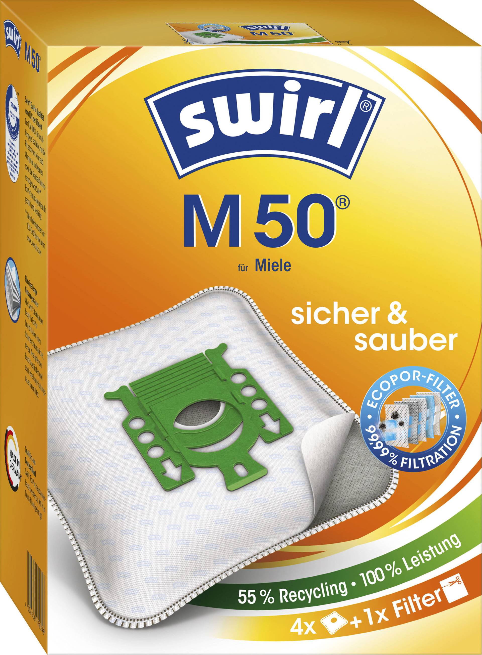 Swirl Staubsaugerbeutel »Swirl® M 50 Staubsaugerbeutel für Miele«, (Packung), 4er- Pack von Swirl