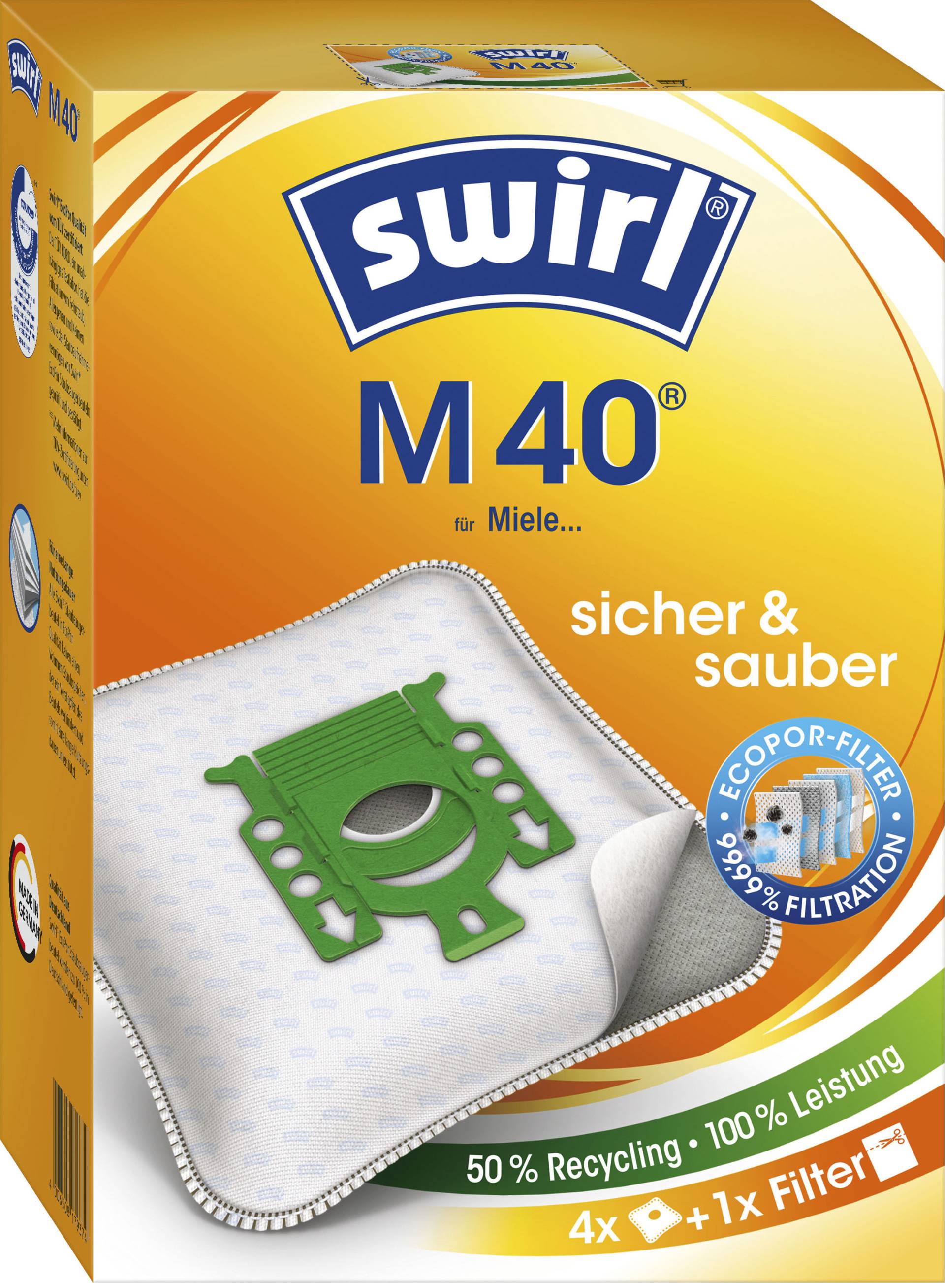 Swirl Staubsaugerbeutel »Swirl® M40«, (Packung), 4-er Pack von Swirl