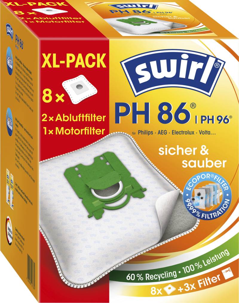 Swirl Staubsaugerbeutel »Swirl® PH 86/96 EcoPor® XL Vorteilspack«, (Packung, 11 St.), für Philips von Swirl