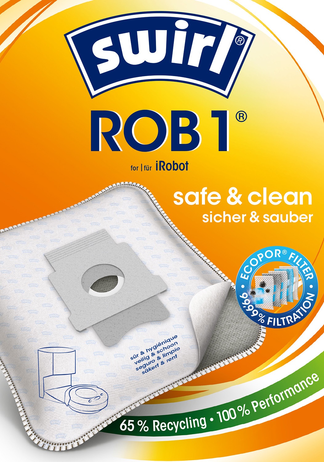 Swirl Staubsaugerbeutel »Swirl® ROB 1 EcoPor® XL Vorteilspack Staubsaugerbeutel für iRobot«, (Packung, 8 St.)