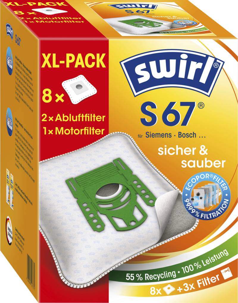 Swirl Staubsaugerbeutel »Swirl® S 67 EcoPor® XL Vorteilspack«, (Packung, 11 St.), für Siemens und Bosch von Swirl