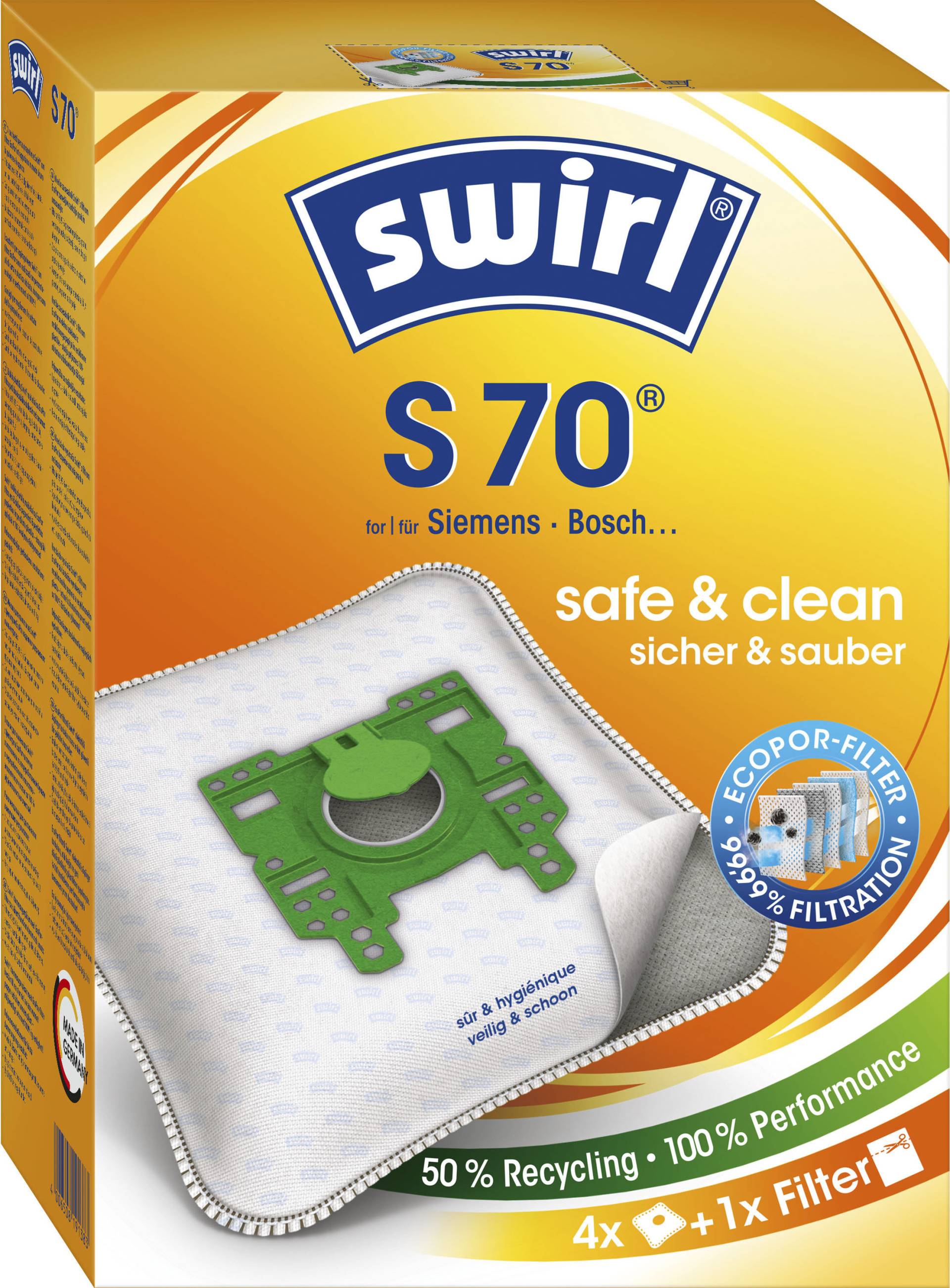 Swirl Staubsaugerbeutel »Swirl® S 70 Staubsaugerbeutel für Siemens und Bosch«, (Packung), 4er- Pack von Swirl