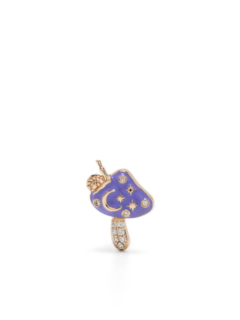 Sydney Evan 14kt yellow gold Celestial Mushroom diamond and enamel stud earring - Purple von Sydney Evan