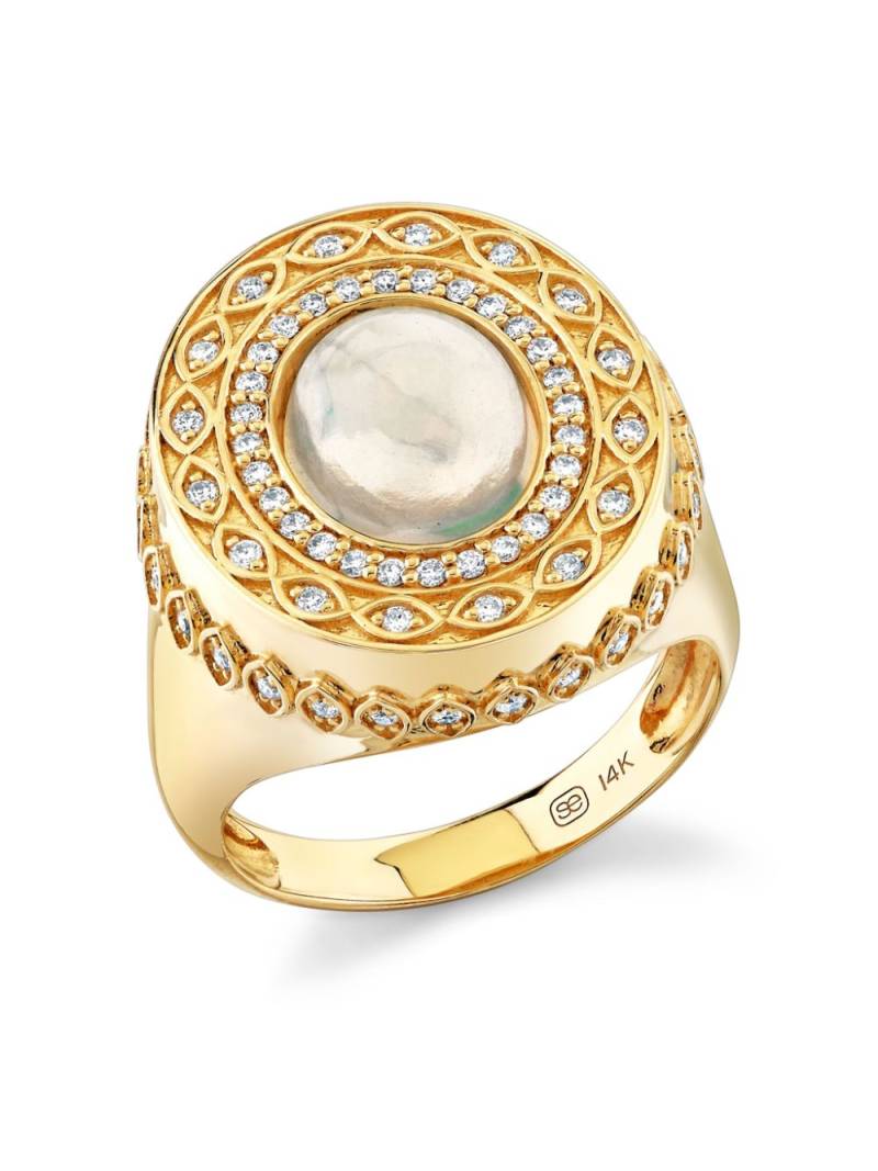 Sydney Evan 14kt yellow gold Marquise Eye diamond signet ring von Sydney Evan