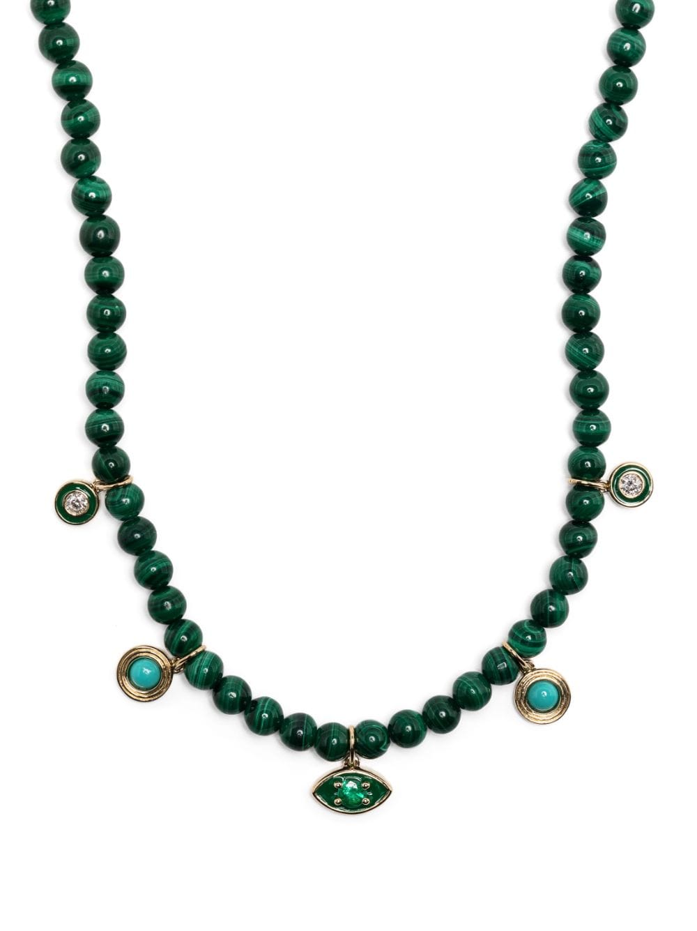 Sydney Evan 14kt yellow gold malachite and diamond beaded necklace - Green von Sydney Evan