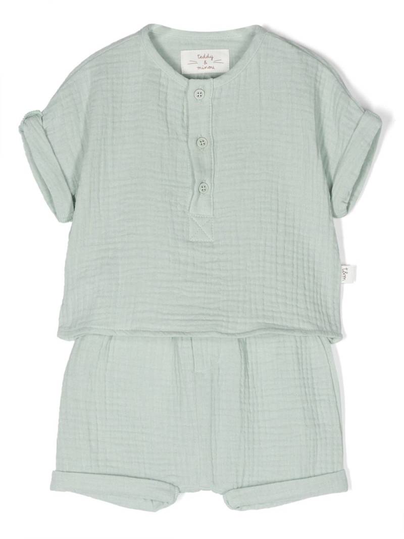 TEDDY & MINOU button-plaque cotton short set - Green von TEDDY & MINOU