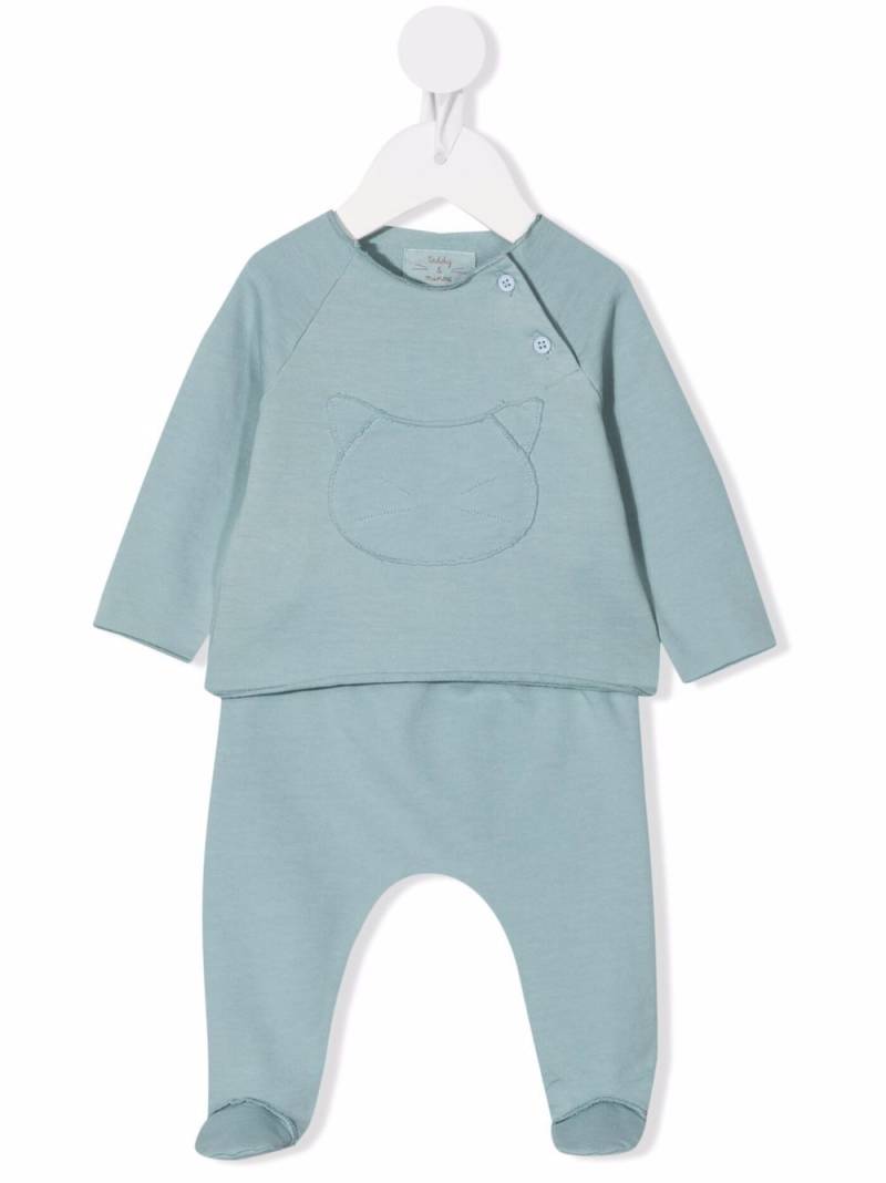 TEDDY & MINOU embroidered cat trouser set - Blue von TEDDY & MINOU