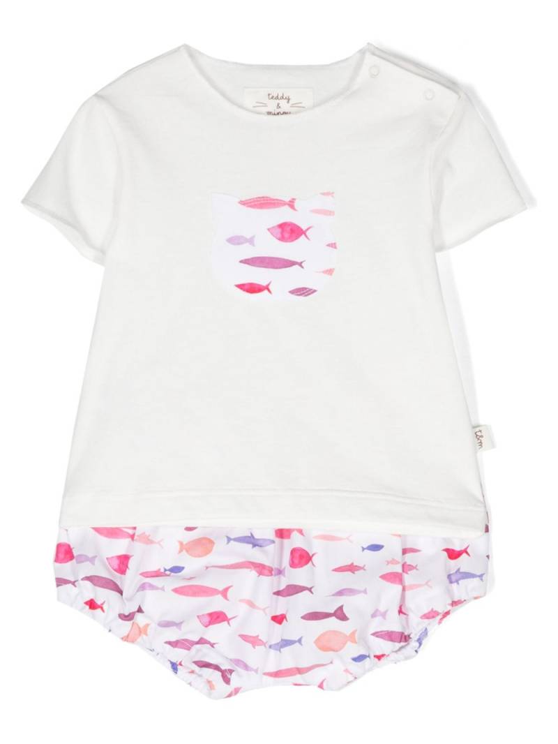 TEDDY & MINOU fish-print cotton T-shirt and bloomers - White von TEDDY & MINOU