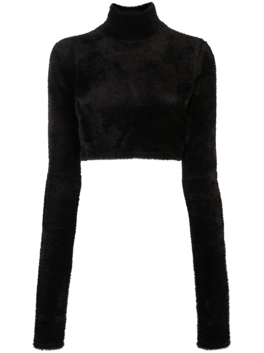 THE ANDAMANE faux-shearling cropped high-neck top - Black von THE ANDAMANE