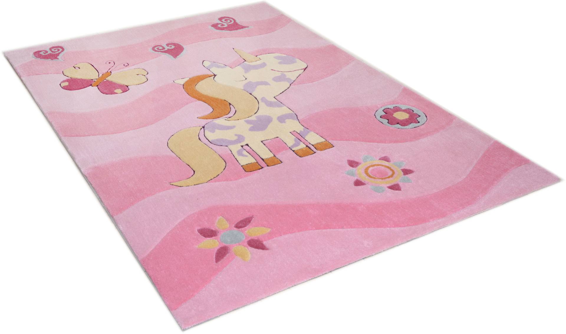 THEKO Kinderteppich »Maui 3034«, rechteckig, 14 mm Höhe, Kurzflor, Motiv Einhorn, handgearbeiteter Konturenschnitt THEKO Kinderteppich »Maui 3034«, rechteckig, 14 mm Höhe, Kurzflor, Motiv Einhorn, handgearbeiteter Konturenschnitt von THEKO