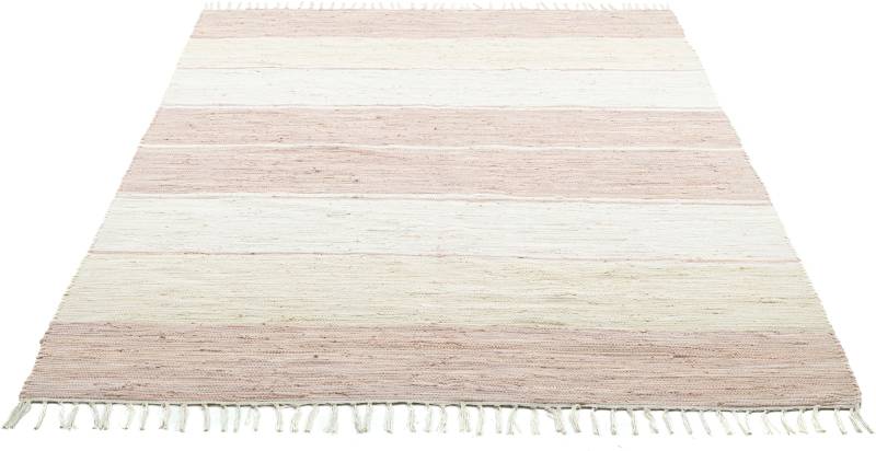 THEKO Teppich »Stripe Cotton«, rechteckig, 5 mm Höhe, Flachgewebe, gestreift, reine Baumwolle, handgewebt, mit Fransen von THEKO