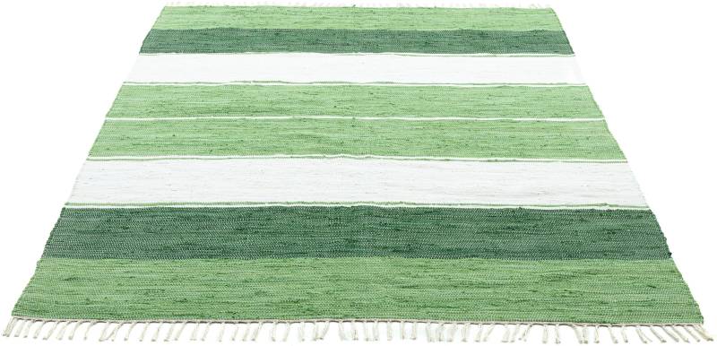 THEKO Teppich »Stripe Cotton«, rechteckig, 5 mm Höhe, Flachgewebe, gestreift, reine Baumwolle, handgewebt, mit Fransen von THEKO