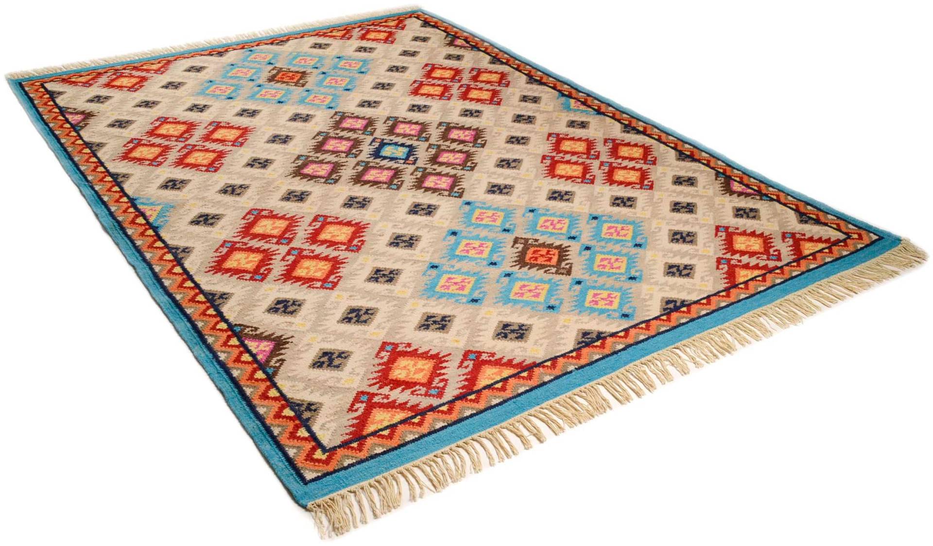THEKO Wollteppich »Kelim Royal 2«, rechteckig, 5 mm Höhe, Flachgewebe, reine Wolle, handgewebt, mit Fransen THEKO Wollteppich »Kelim Royal 2«, rechteckig, 5 mm Höhe, Flachgewebe, reine Wolle, handgewebt, mit Fransen von THEKO