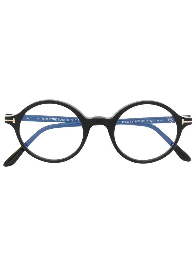 TOM FORD Eyewear logo-plaque round-frame glasses - Black von TOM FORD Eyewear