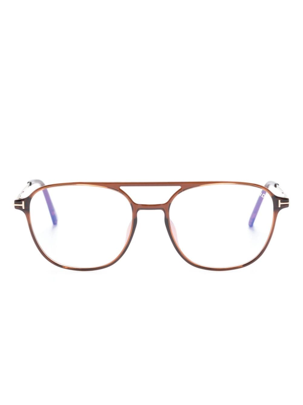 TOM FORD Eyewear tortoiseshell-effect pilot-frame glasses - Brown von TOM FORD Eyewear