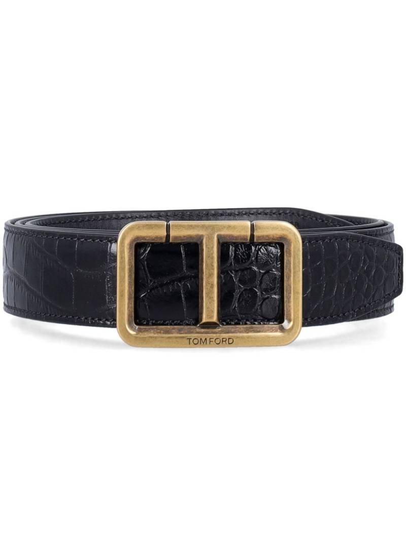 TOM FORD Score T crocodile-embossed belt - Black von TOM FORD