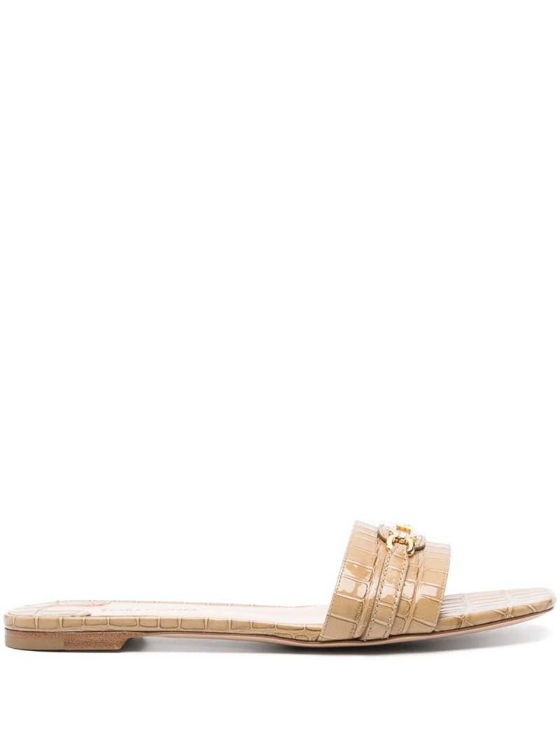 TOM FORD Whitney crocodile-effect flat mules - Neutrals von TOM FORD