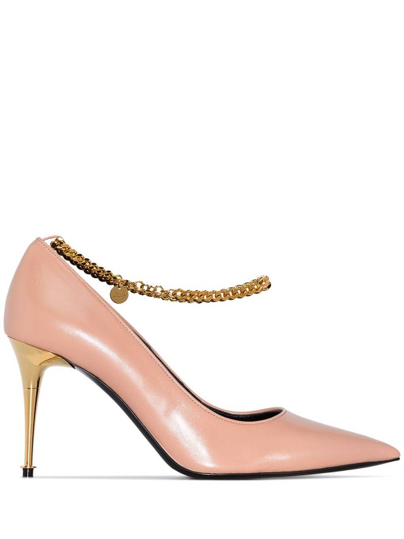 TOM FORD chain-trimmed 85mm leather pumps - Neutrals von TOM FORD