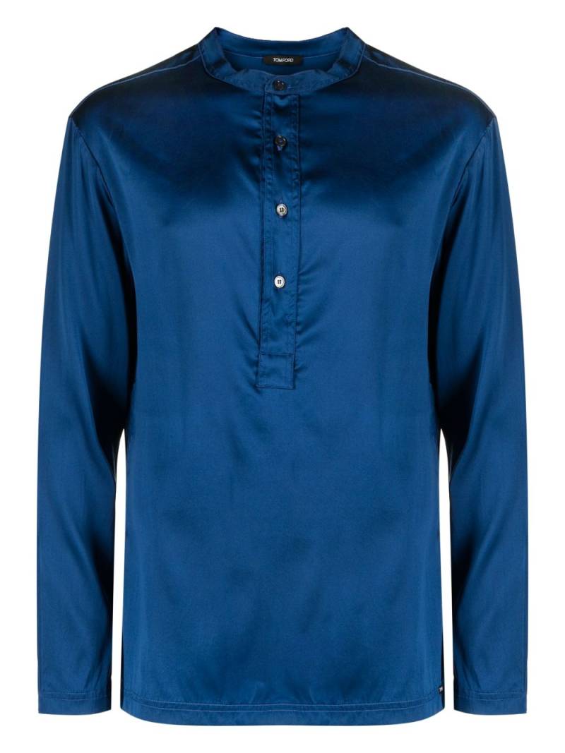 TOM FORD collarless silk pajama shirt - Blue von TOM FORD