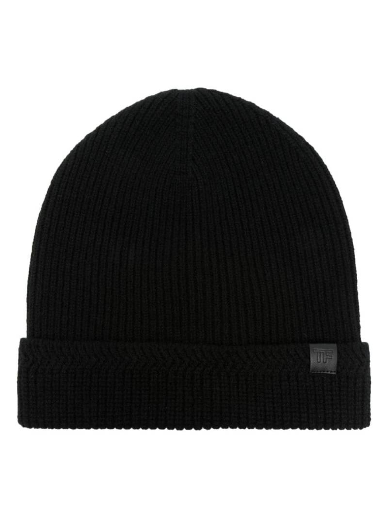 TOM FORD logo-patch ribbed beanie - Black von TOM FORD