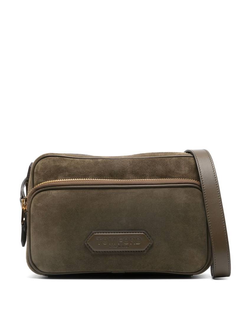 TOM FORD logo-patch suede messenger bag - Green von TOM FORD