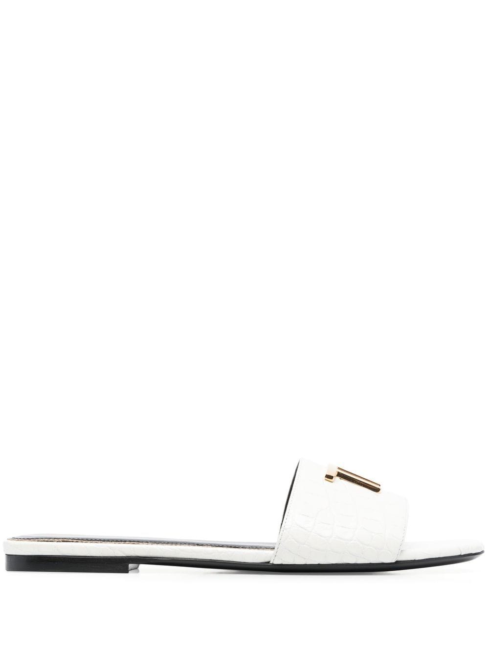 TOM FORD logo-plaque crocodile-effect sandals - White von TOM FORD