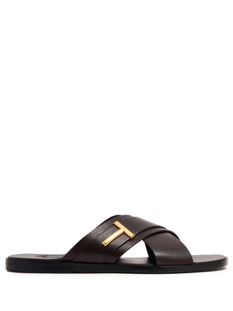 TOM FORD logo-plaque leather slides - Brown von TOM FORD