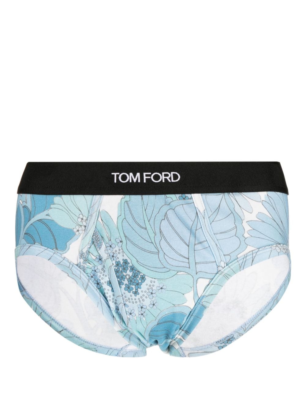 TOM FORD logo-waistband botanical-print briefs - Blue von TOM FORD