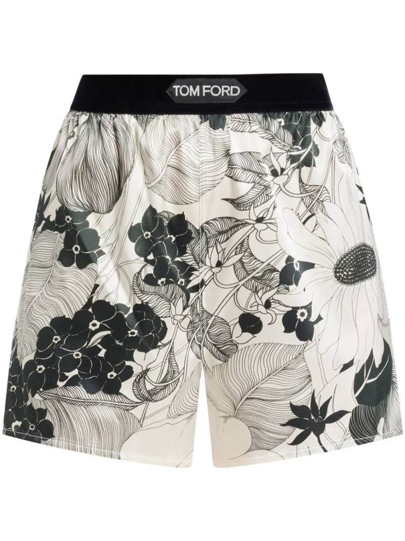 TOM FORD logo-waistband floral-print shorts - Black von TOM FORD