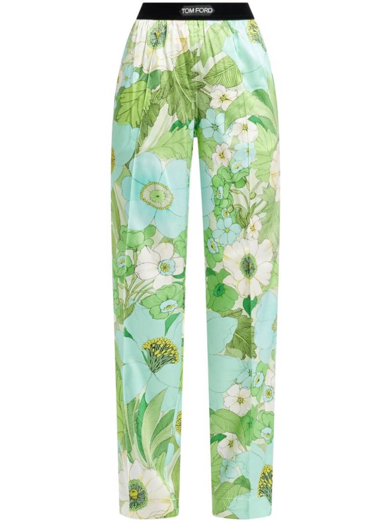 TOM FORD logo-waistband floral-print trousers - Green von TOM FORD