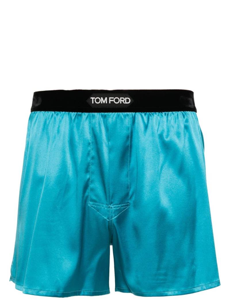 TOM FORD logo-waistband satin boxers - Blue von TOM FORD